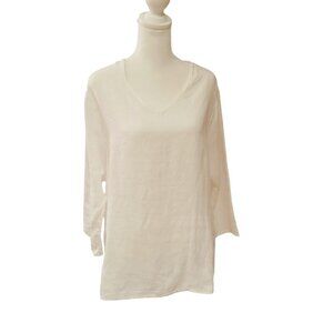 Willow white 100% linen V-neck 3/4 sleeve top size M